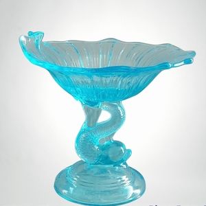 Vintage Glass Dolphin Compote Candy Dish